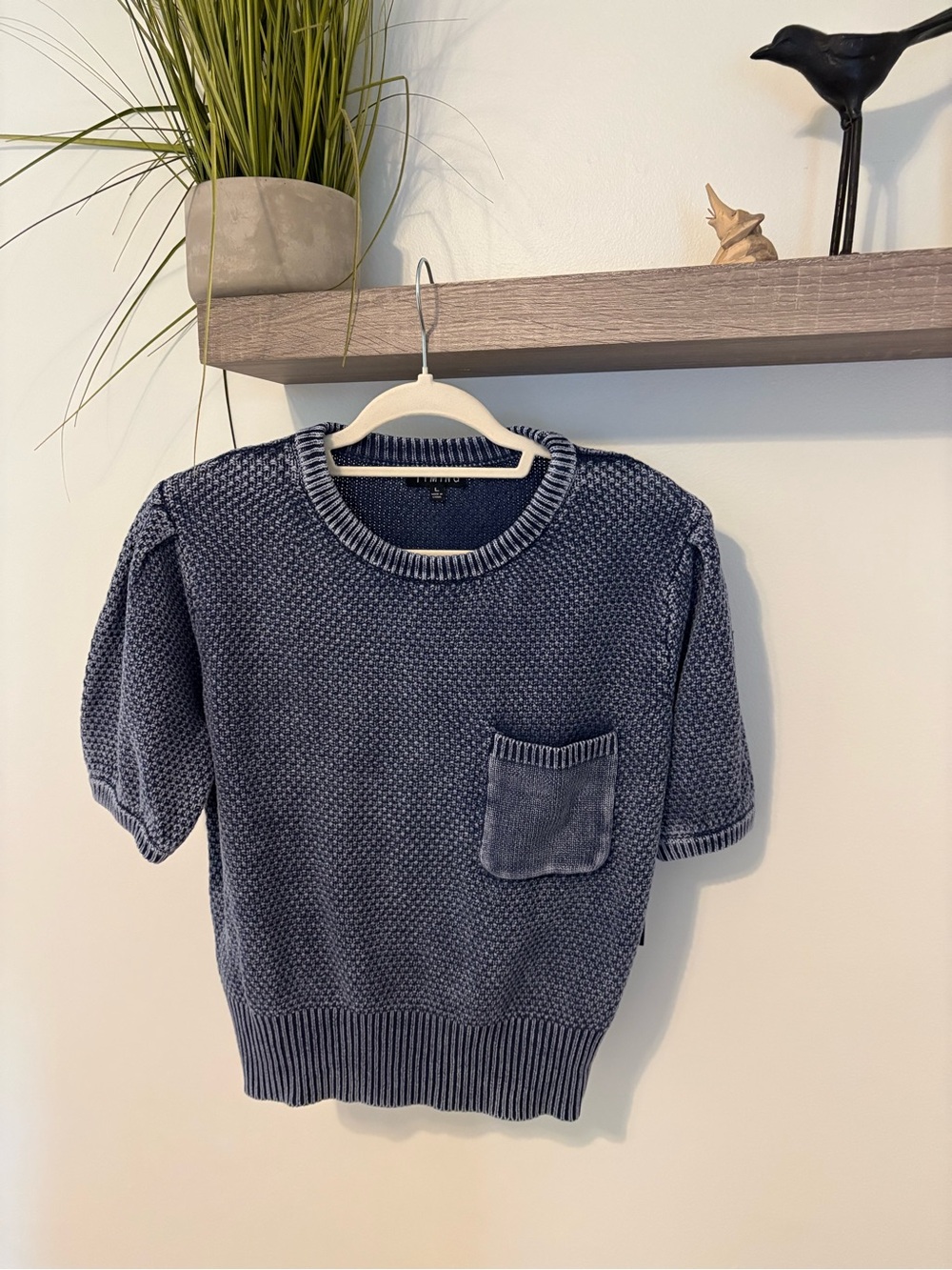 Timing Blue Textured Knit Crewneck Sweater navy 💯 cotton